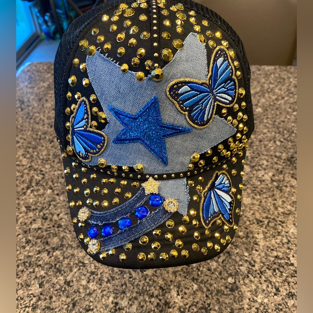 Blue and Gold Star Butterfly Cap